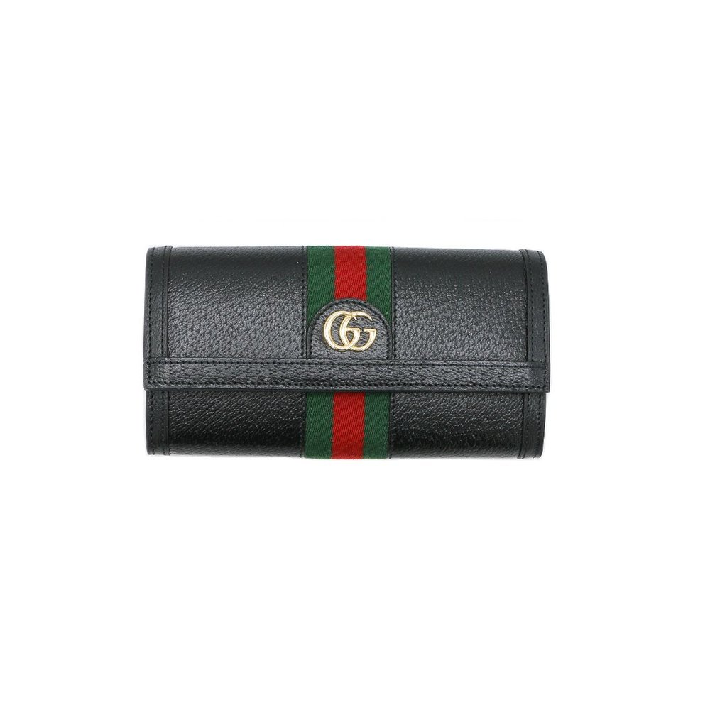 13333 - Gucci Ophidia Web Stripe Black Leather Zip Long Wallet 719886